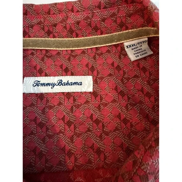Tommy Bahama Mens XXXL Red Geometric Diamond Print Short Sleeve Button Shirt - Picture 2 of 4